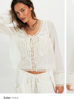 Free people forevermore long sleeve top/Large /lace/cotton